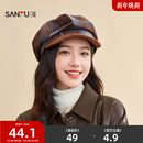 三福晕染格纹八角帽 复古学院服饰配件配饰帽子849641 时尚