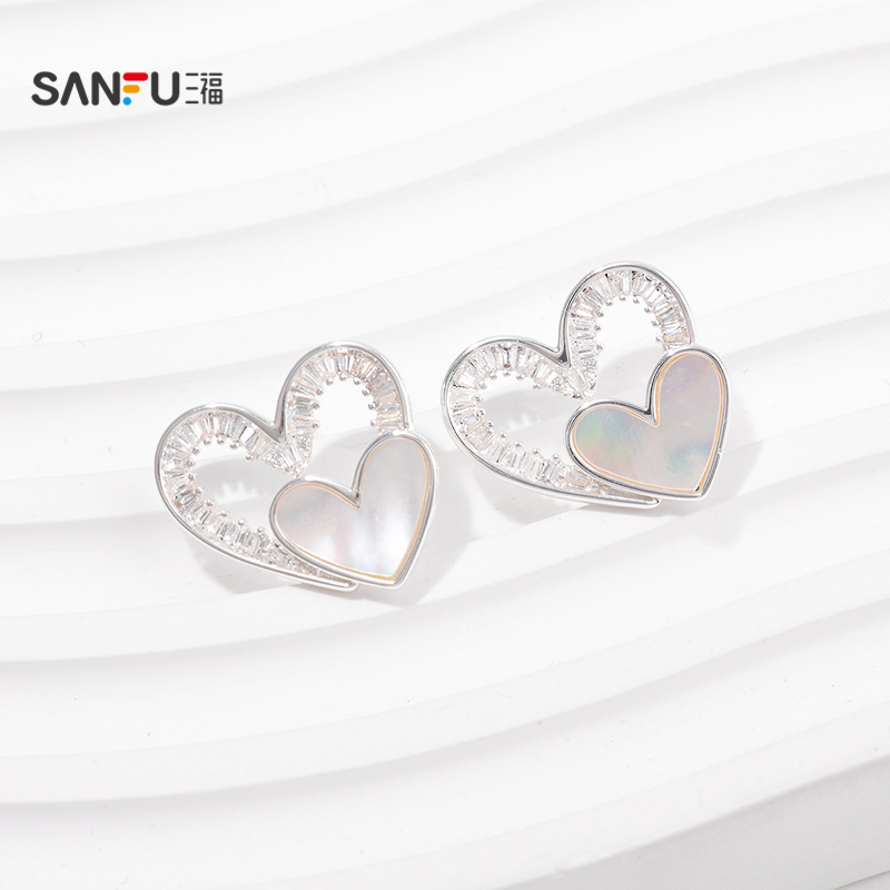 三福都市丝缎贝语耳钉一对 优雅时尚个性首饰配饰耳环844230