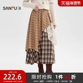 三福长裙2025新款 511156 不规则拼接摆格子半身裙女装 冬季 巨好看