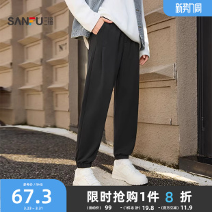 男抽绳运动风束脚裤 休闲裤 针织卫裤 宽松长裤 子 三福2026春季 裤 新款