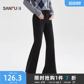 2025新款 子女装 冬季 显瘦裤 513448 保暖抓绒高腰喇叭裤 三福牛仔长裤