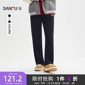 宽松直筒撞边长裤 英文刺绣针织休闲裤 515669 男士 三福2026春季