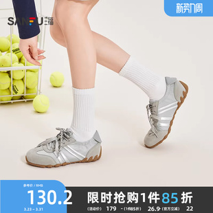 女鞋 三福女板鞋 口圆头低帮德训鞋 复古系带松紧鞋 854211 春季