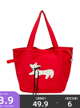 三福帆布包单肩包波点腊肠狗红色帆布袋可爱包包女2026新款845570