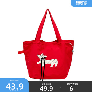 三福帆布包单肩包波点腊肠狗红色帆布袋可爱包包女2026新款 845570