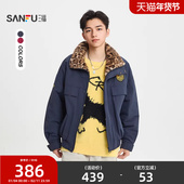 徽章刺绣派克棉衣 三福2025冬季 男士 宽松豹纹绒里立领外套518543