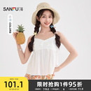 串珠蕾丝领甜美白色吊带上衣女装 三福背心女夏外穿2025新款 503874