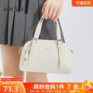三福手提包夏季海盐老钱风袢带半定型波士顿枕型女包522695