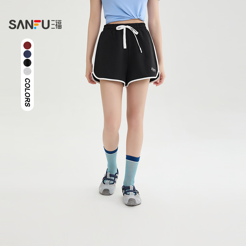 三福短裤2026夏季抽绳松紧腰撞色边宽松裤子女装518100,女装/女士精品,休闲裤,淘宝优惠券,粉丝福利购,淘宝优惠卷