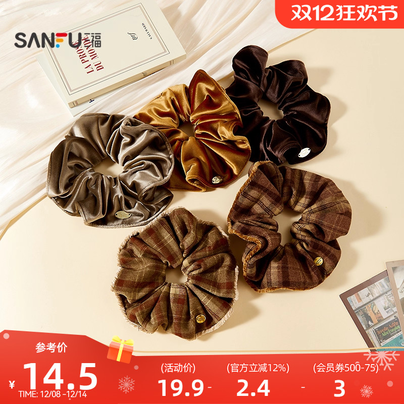 三福毛边格丝绒发束单个 气质时尚休闲装饰发饰头饰发圈851078