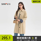 风衣女装 格子内里宽松中长款 516782 春季 三福卡其色外套女2026新款