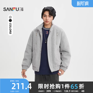 棉衣 分割结构针织袖 街潮宽松派克外套513357 男士 三福2025冬季