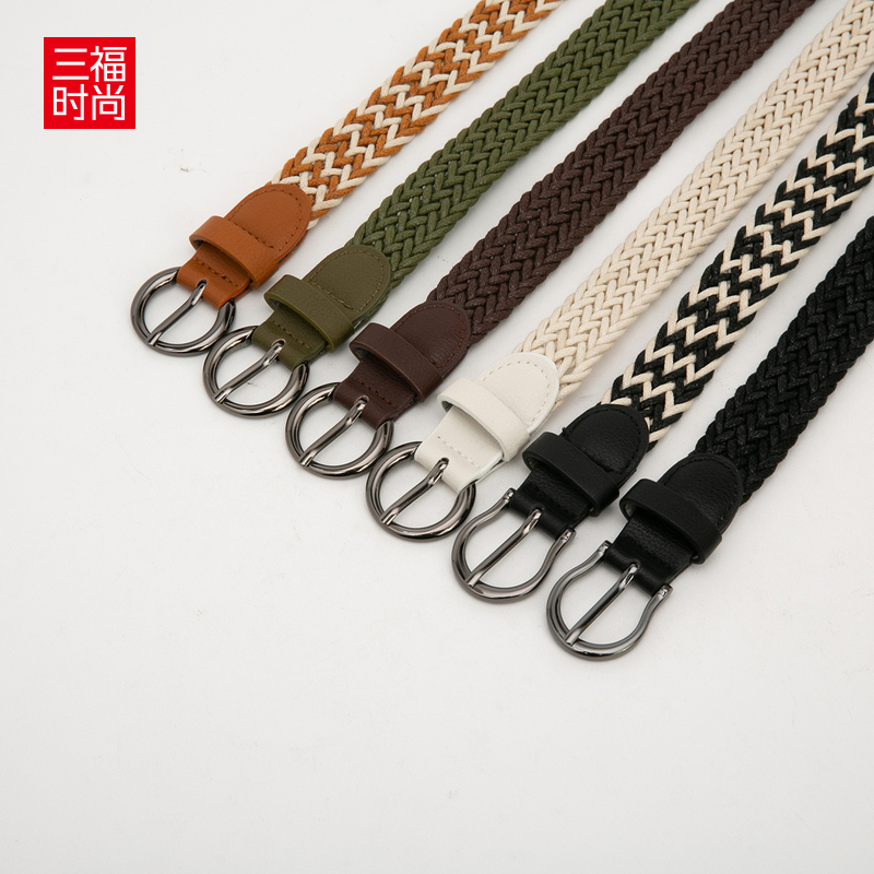 三福女士韩版编织通勤休闲皮带