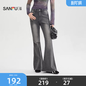 显瘦微喇裤 春季 时尚 黑色喇叭裤 519633 三福牛仔裤 子女装 女2026新款