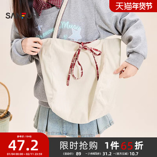 三福挎包冬季田园巴恩少女复古双面可用托特型休闲女包510834