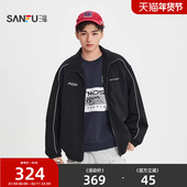 捆边条裥棉短棉衣 三福2026春季 男士 运动风英文立领外套516559