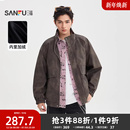 三福2025冬季 蜡染PU皮衣夹克男加绒复古大口袋宽松外套510052 满版