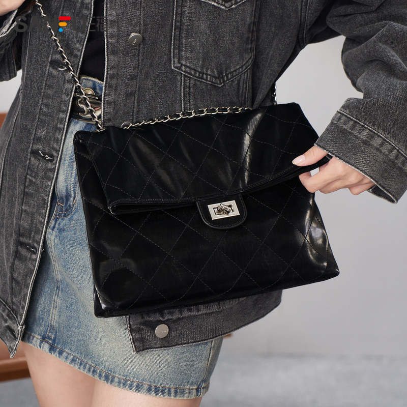 三福挎包女2023时尚菱格翻盖包包链条质感大容量通勤流浪包472254