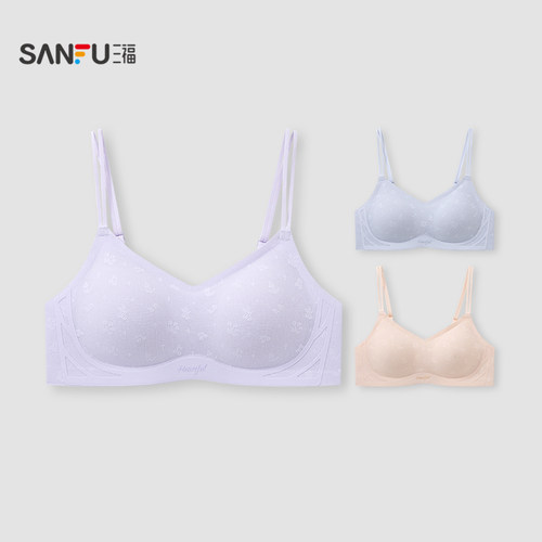 三福中薄杯无钢圈聚拢文胸 透气亲肤蕾丝无感舒适内衣女513310