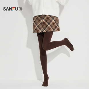 简约基础净色平板连脚袜女袜袜子846413 袜单条装 三福 女裤