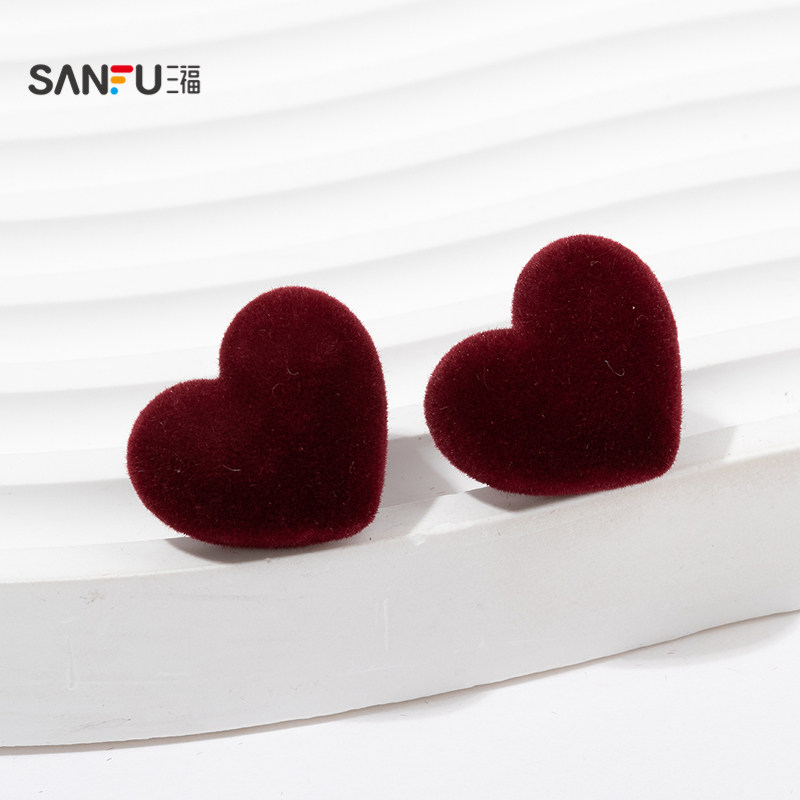 三福复古植绒异形耳钉一对 优雅淑女个性首饰配饰耳环850063