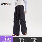 字母刺绣工装 春季 裤 宽松阔腿长裤 517592 三福休闲裤 子女装 2026新款