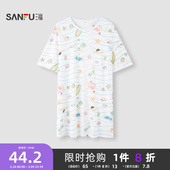 三福睡裙女生春夏季 家居服 净雪花棉抗菌睡衣甜美印花宽松休闲短袖