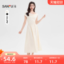 500857 气质荡领斜肩蕾丝拼接收腰裙子女装 三福连衣裙2025新款 夏季