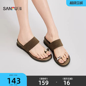 854402 城市度假风编花绳扣夹趾低坡跟女鞋 三福女凉拖鞋 夏季