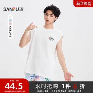 图案背心休闲百搭宽松圆领上衣504048 男士 古子成同款 三福2025夏季