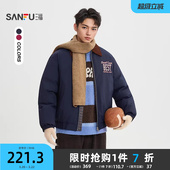 短棉衣拼接格纹宽松翻领外套513332 巴恩风工装 三福2025冬季 男士