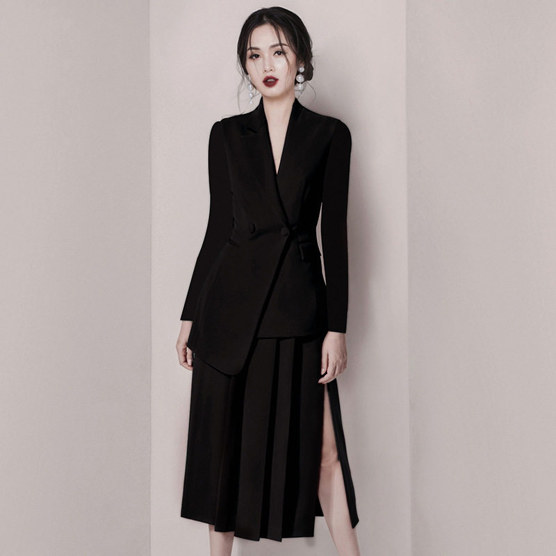 高端职业装气质女神范秋冬时尚端庄大气西装套装裙宴会礼服两件套