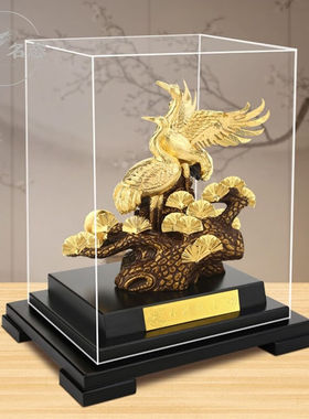 名态金箔松鹤延年摆件送长辈老人礼物祝寿贺寿礼品6080大寿客厅书