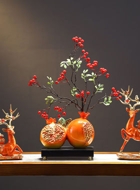 pinyuefashion新中式石榴摆件寓意好的客厅玄关家居装饰博古架花