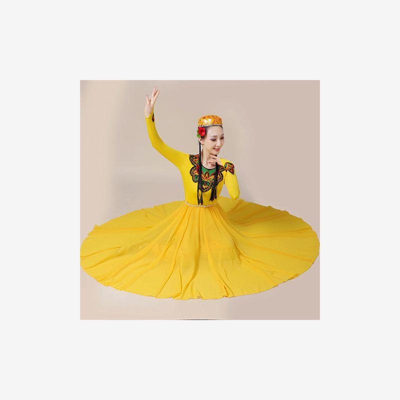 新款新疆维吾尔族舞蹈演出服装女少数民族长款演出饰高档舞大摆裙