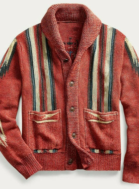 美式复古男装2025秋季新款提花翻领长袖针织衫毛衣男Men knitwear