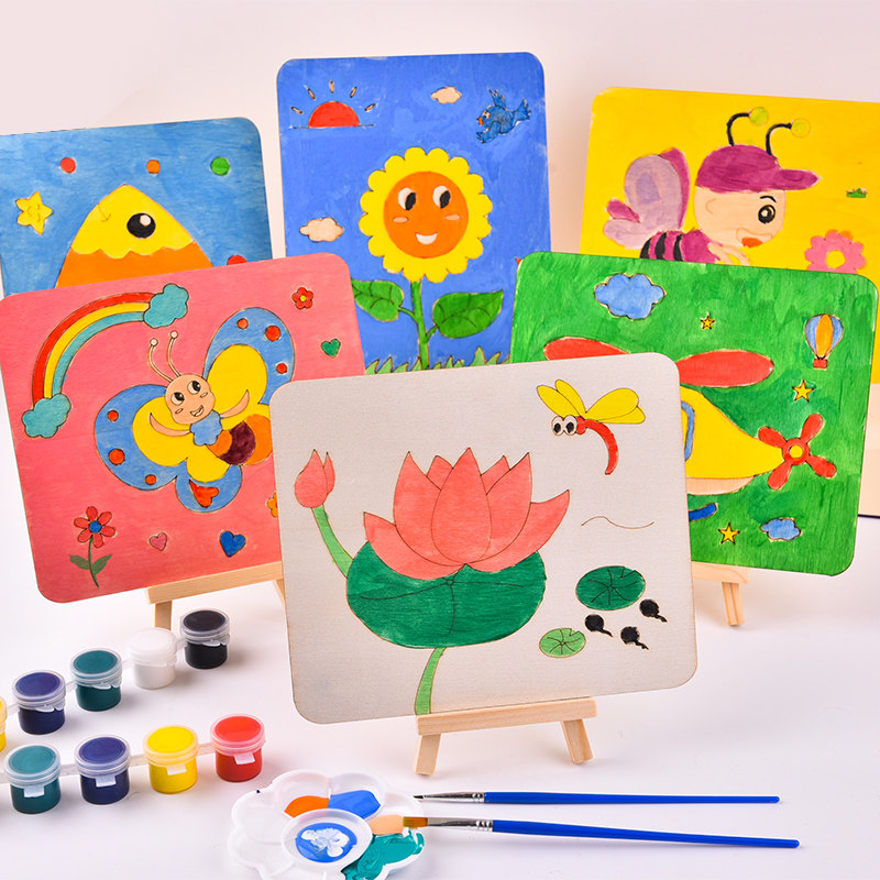 儿童diy涂鸦木板画幼儿园美术课涂色素材创意绘画材料包学生奖品