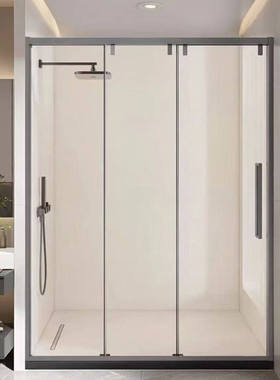极窄三联动卫生间隔断玻璃门浴室推拉平移门淋浴房干湿分离家用