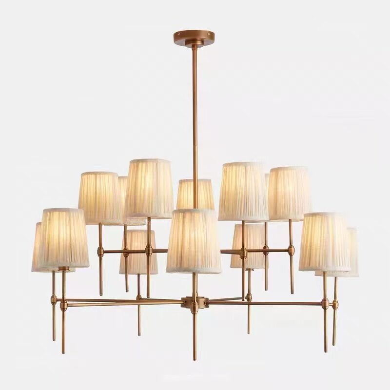 美式简约大酒店别墅中厅全铜吊灯田园风书房简美设计师复古纯铜灯