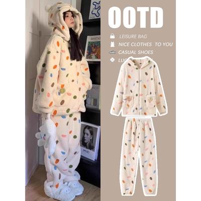 孕妇套装冬加绒加厚珊瑚绒家居服