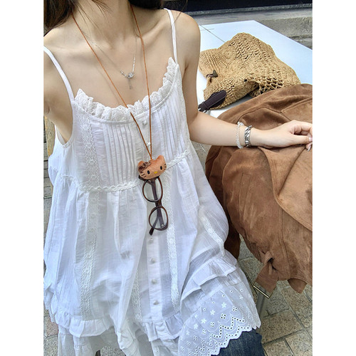 胖mm纯欲风蕾丝拼接吊带衫上衣女