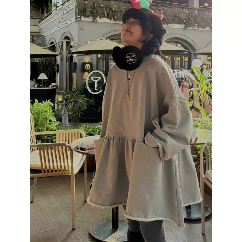 2-300斤大码复古卷边长袖卫衣女春秋胖mm宽松时尚休闲减龄上衣ins