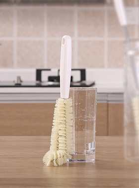 日本KM弯头杯刷长柄硬毛家用白色瓶刷简易清洁刷360度清洗玻璃杯