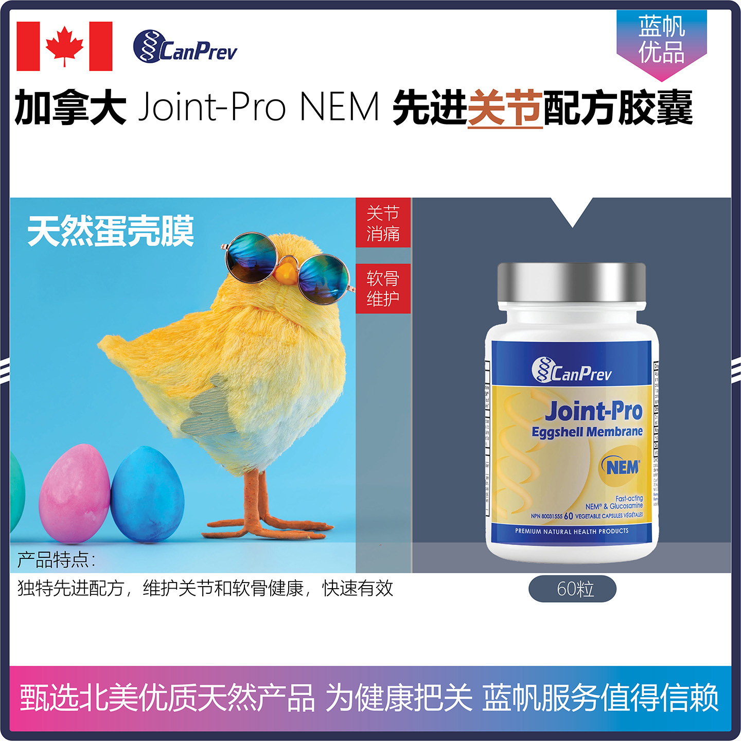 【温哥华顺丰】加拿大CanPrev Joint-Pro NEM 蛋壳膜关节健康配方