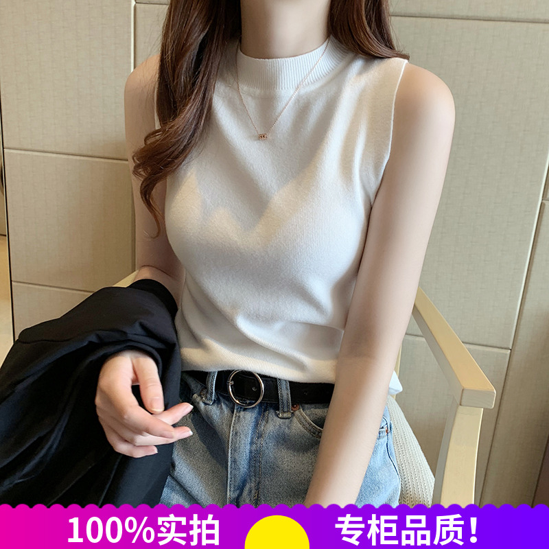 外穿短款半高圆领无袖背心小吊带