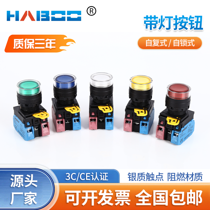 防水复位自锁LED带灯按钮开关