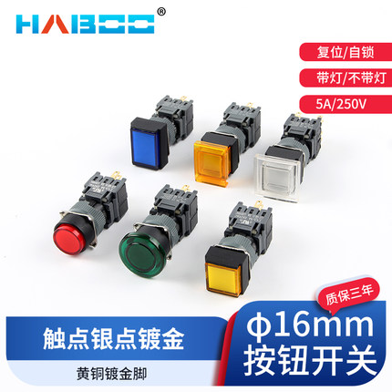 供应16MM带灯自复自锁按钮开关LED防水电源开关点动AH164-TL