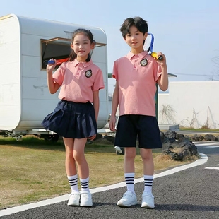 小学生班服夏季 粉色英伦风校服套装 儿童纯棉毕业表演服幼儿园园服