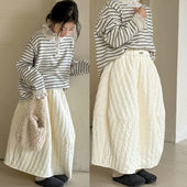 女童半身裙冬装 大童高腰加绒裙小香风超好看儿童加厚白色冬季 长裙