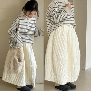 女童半身裙冬装大童高腰加绒裙小香风超好看儿童加厚白色冬季长裙